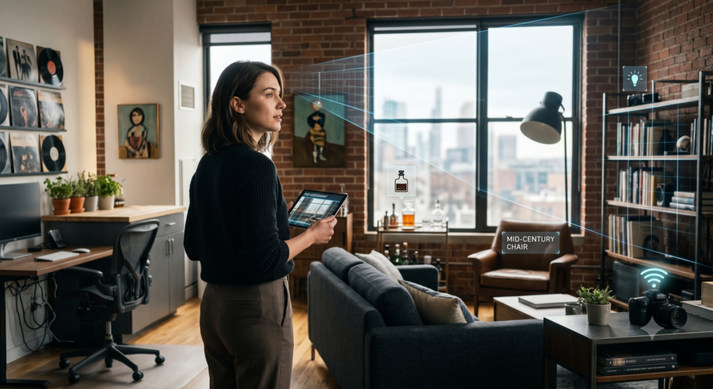woman scanning bachelor pad