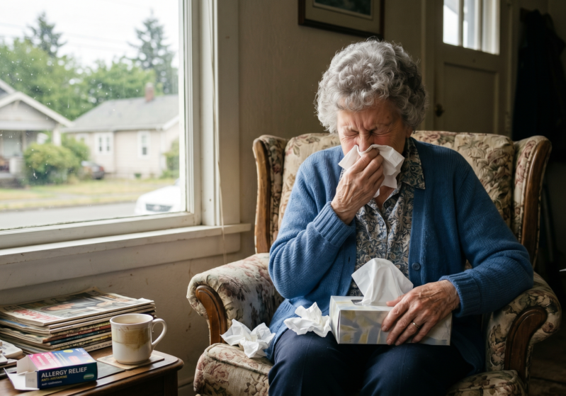 Elderly woman with allergies