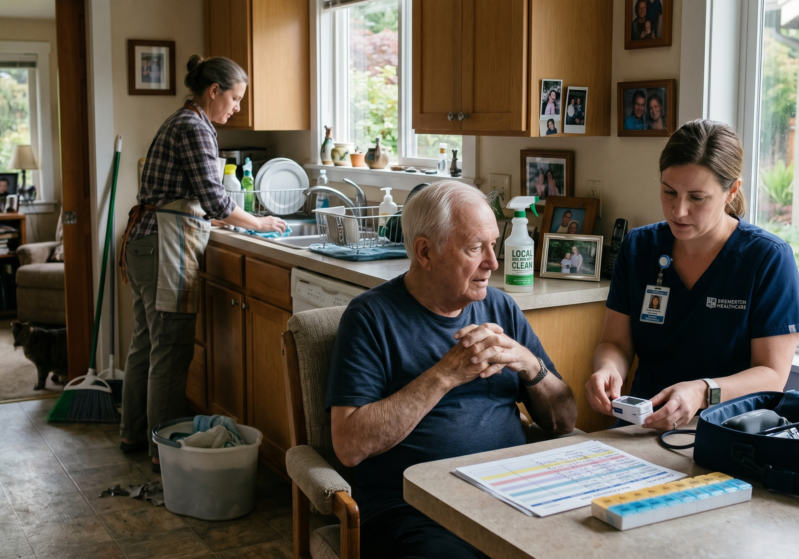 elderly man getting medical treatment at home