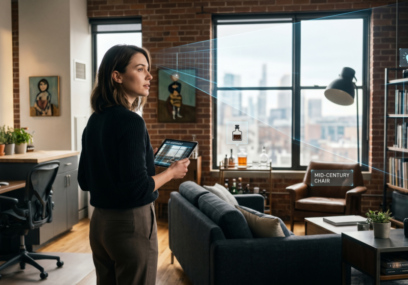 woman scanning bachelor pad